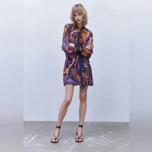 Zara Vibrant Purple and Orange Long Sleeve Dress